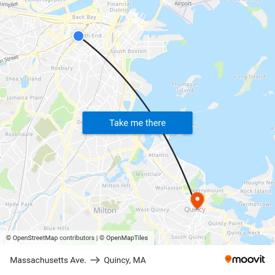 Massachusetts Ave. to Quincy, MA map