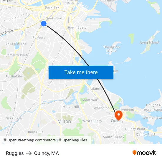 Ruggles to Quincy, MA map