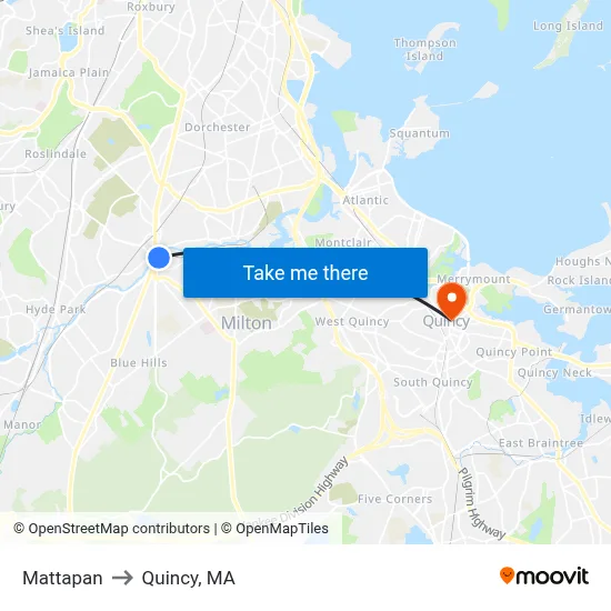 Mattapan to Quincy, MA map