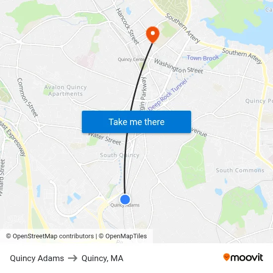 Quincy Adams to Quincy, MA map