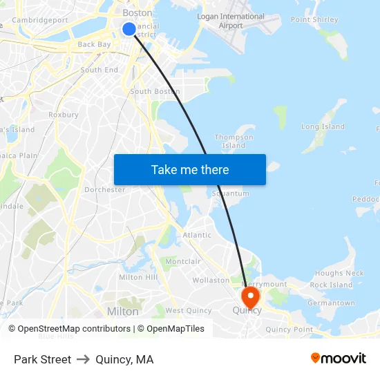 Park Street to Quincy, MA map