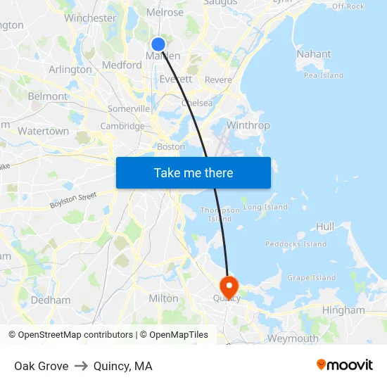Oak Grove to Quincy, MA map