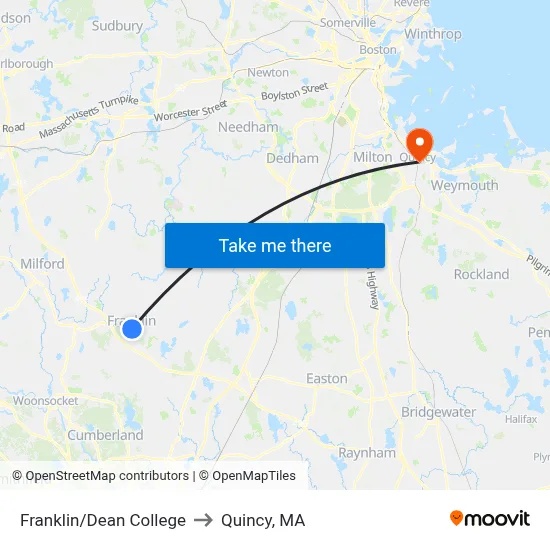 Franklin/Dean College to Quincy, MA map