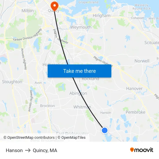 Hanson to Quincy, MA map