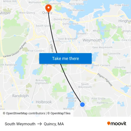 South Weymouth to Quincy, MA map