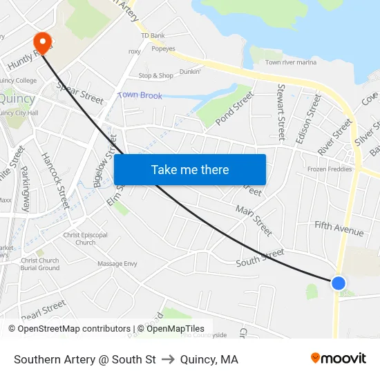 Southern Artery @ South St to Quincy, MA map