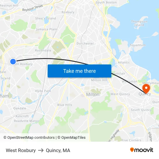 West Roxbury to Quincy, MA map