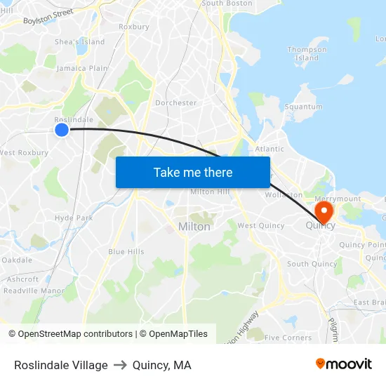 Roslindale Village to Quincy, MA map