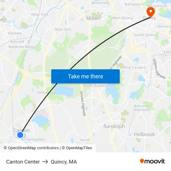 Canton Center to Quincy, MA map