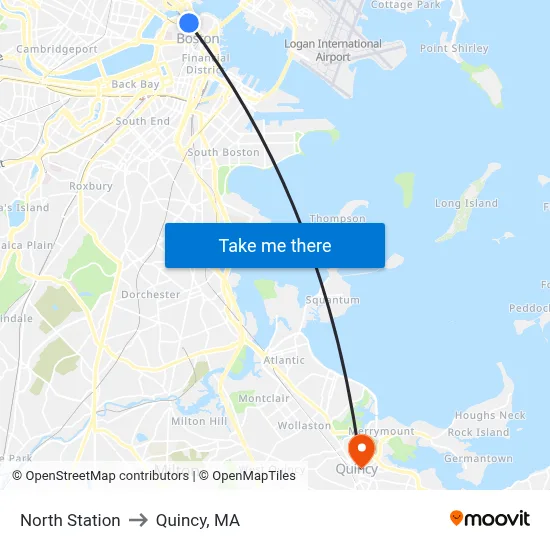 North Station to Quincy, MA map