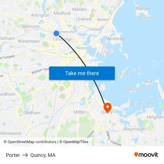 Porter to Quincy, MA map