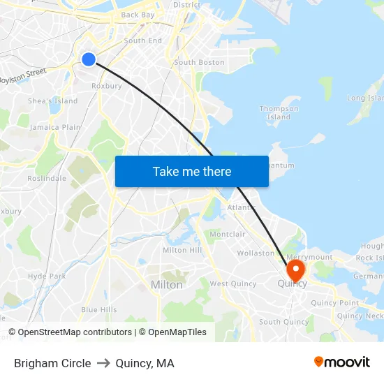 Brigham Circle to Quincy, MA map