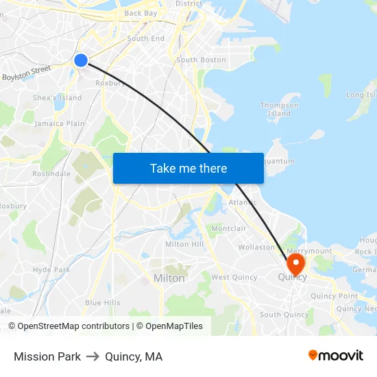 Mission Park to Quincy, MA map