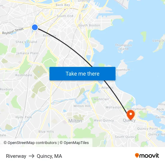 Riverway to Quincy, MA map