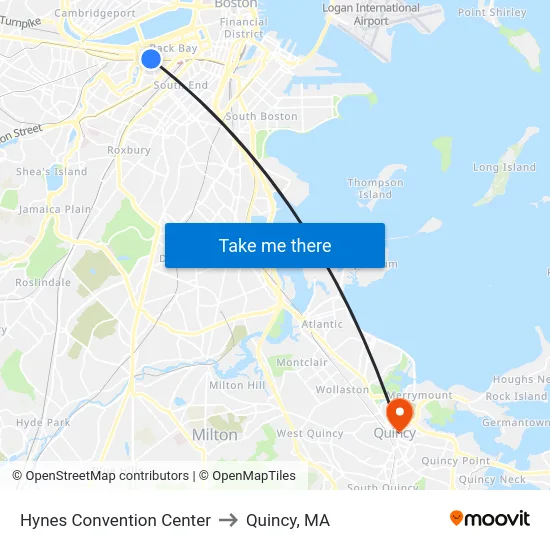 Hynes Convention Center to Quincy, MA map