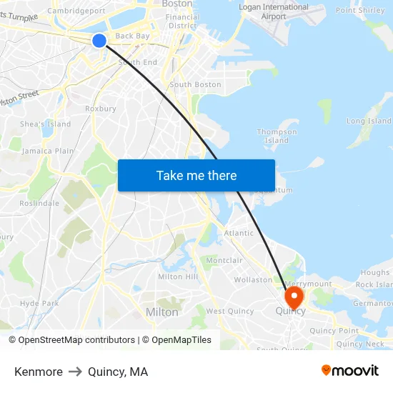 Kenmore to Quincy, MA map