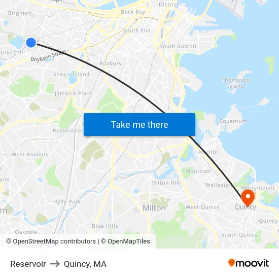 Reservoir to Quincy, MA map