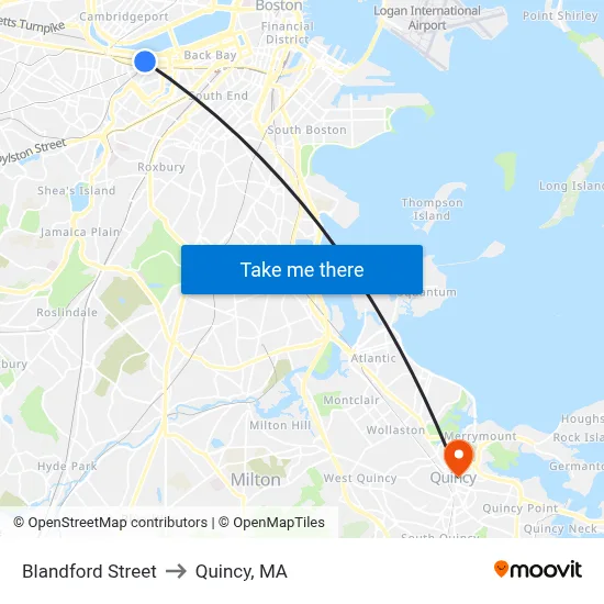Blandford Street to Quincy, MA map