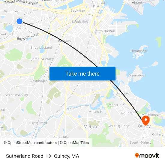 Sutherland Road to Quincy, MA map