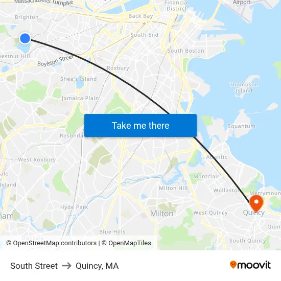 South Street to Quincy, MA map