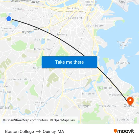 Boston College to Quincy, MA map