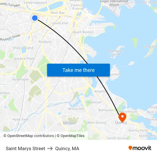 Saint Marys Street to Quincy, MA map