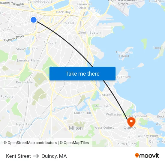 Kent Street to Quincy, MA map
