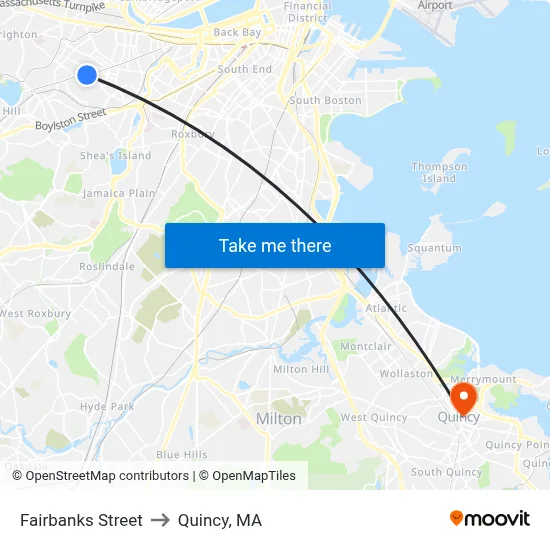 Fairbanks Street to Quincy, MA map