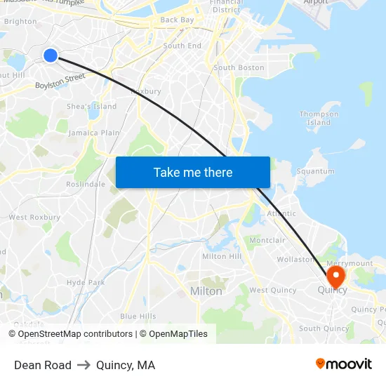 Dean Road to Quincy, MA map
