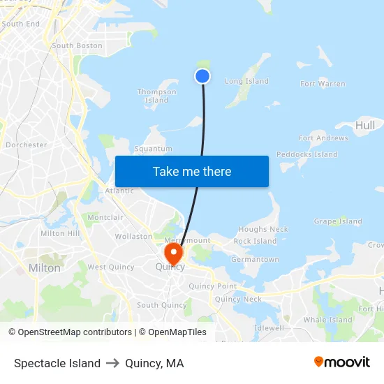 Spectacle Island to Quincy, MA map