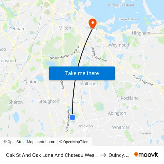 Oak St And Oak Lane And Chateau Westgate to Quincy, MA map