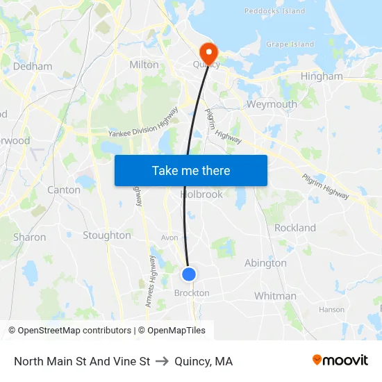 North Main St And Vine St to Quincy, MA map