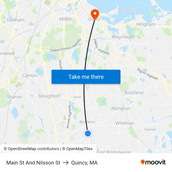 Main St And Nilsson St to Quincy, MA map