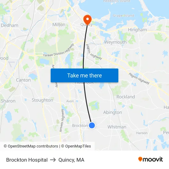 Brockton Hospital to Quincy, MA map