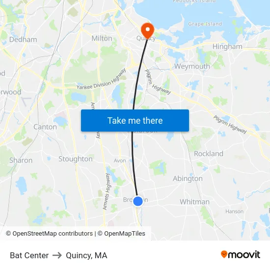 Bat Center to Quincy, MA map