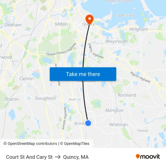Court St And Cary St to Quincy, MA map