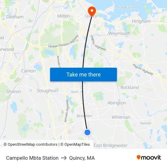 Campello Mbta Station to Quincy, MA map