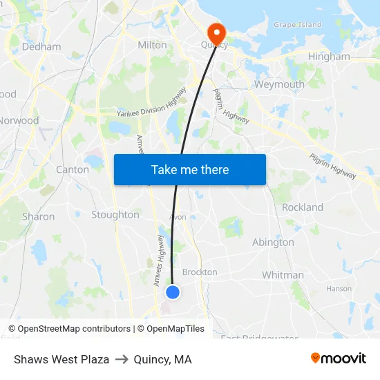 Shaws West Plaza to Quincy, MA map