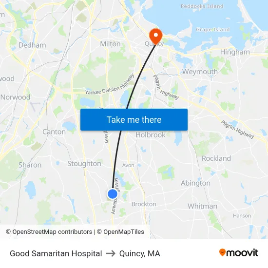 Good Samaritan Hospital to Quincy, MA map