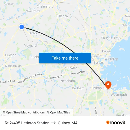 Rt 2/495 Littleton Station to Quincy, MA map