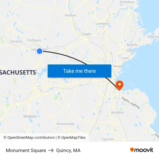 Monument Square to Quincy, MA map