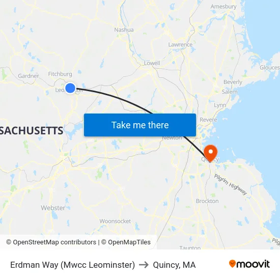 Erdman Way (Mwcc Leominster) to Quincy, MA map