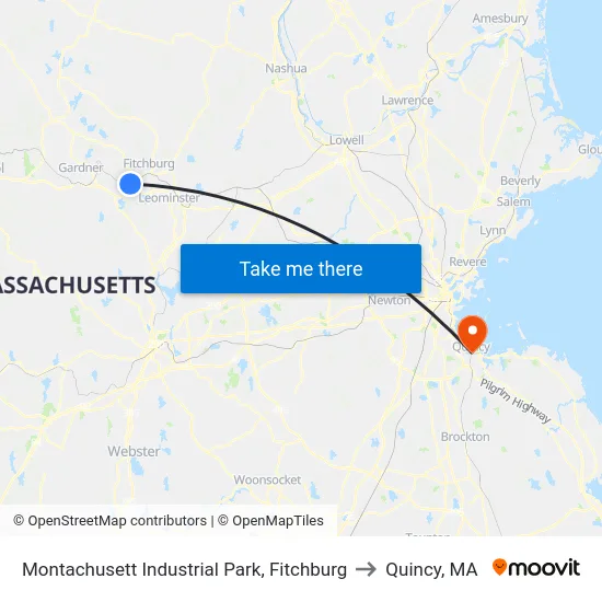 Montachusett Industrial Park, Fitchburg to Quincy, MA map