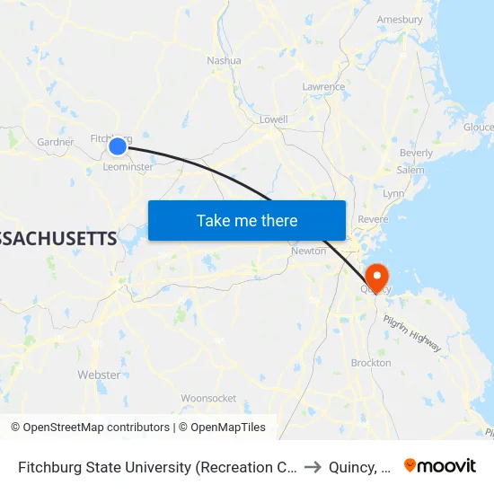 Fitchburg State University (Recreation Center) to Quincy, MA map
