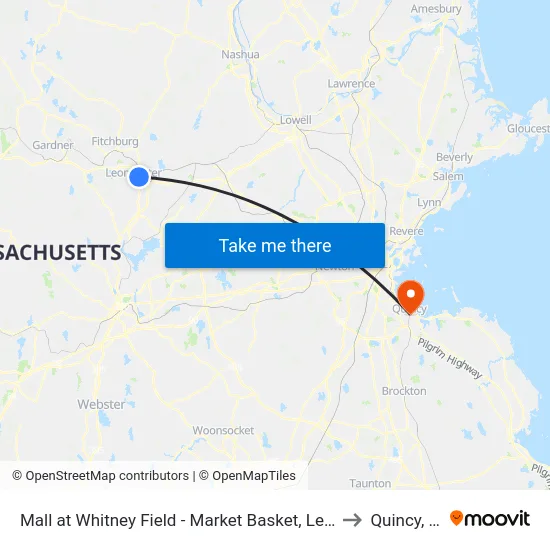 Mall at Whitney Field - Market Basket, Leominster to Quincy, MA map