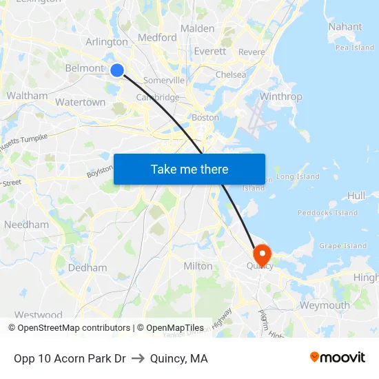Opp 10 Acorn Park Dr to Quincy, MA map
