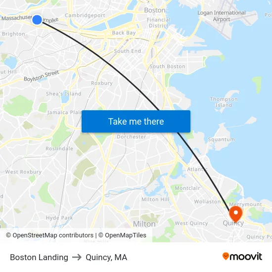 Boston Landing to Quincy, MA map