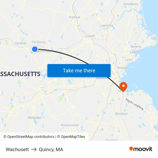 Wachusett to Quincy, MA map