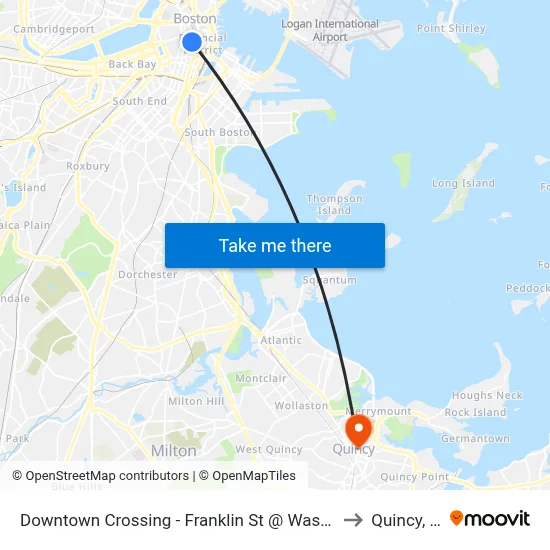 Downtown Crossing - Franklin St @ Washington St to Quincy, MA map