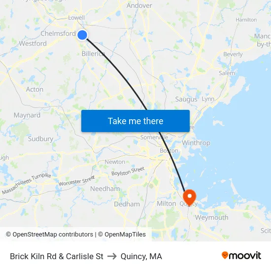 Brick Kiln Rd & Carlisle St to Quincy, MA map